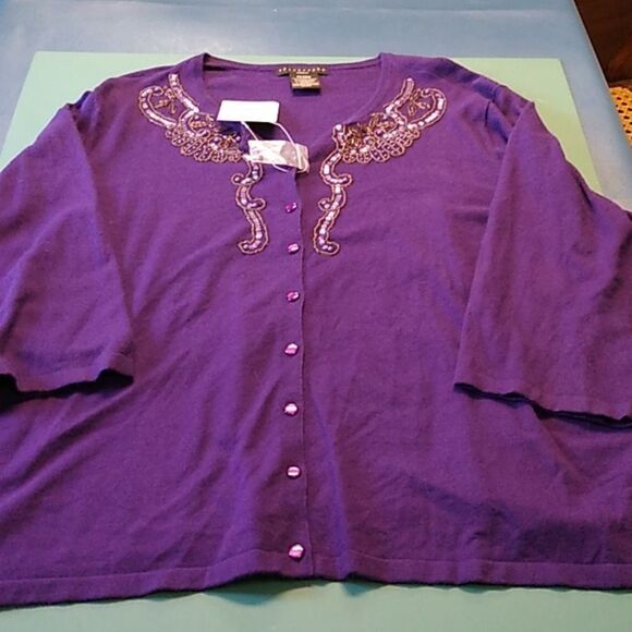 Apostrophe Women's 24-26W Purple Embellished Button Down part Angora Soft - Picture 1 of 9